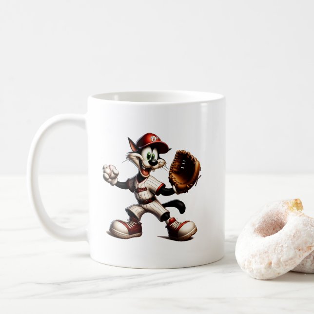 Mug Goofy Cat Baseball Pitcher Monte (Avec donut)