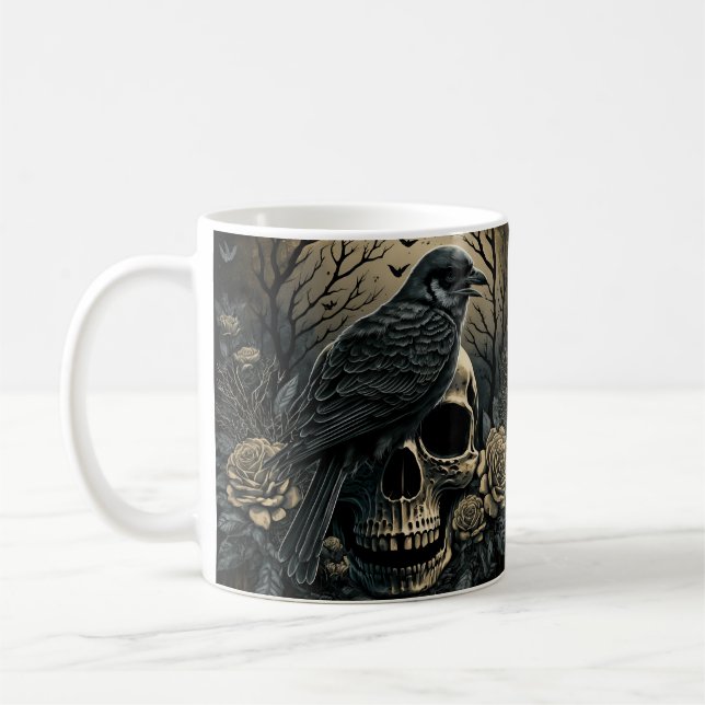 Mug Goth Skull Art with Raven Design (Gauche)