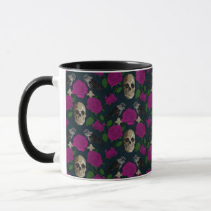 Mug Gothique foncé Grungy Vins Roses Corbeau crâne ros
