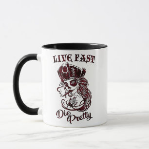 Mug Gothique Pirate Skull Femme Vivre Fast Die Jolie