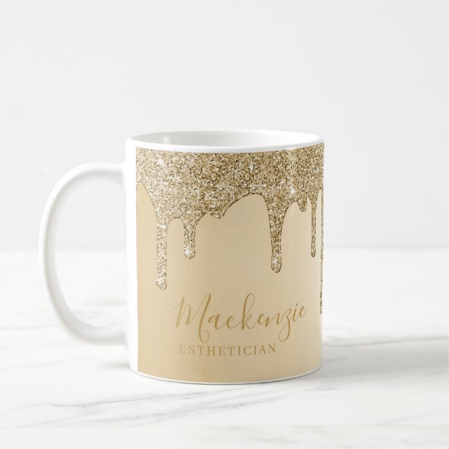 Mug Gouttes de paillettes dorées chic personnalisées (Gauche)