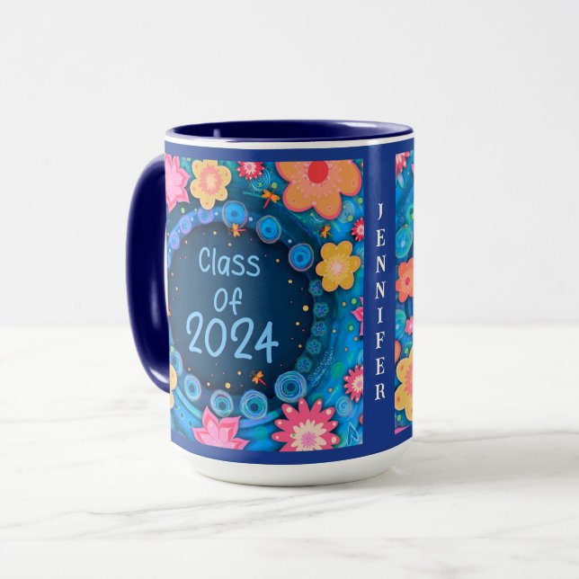Mug Graduate Fun Nom Floral Année Fille Inspirivée (Devant gauche)