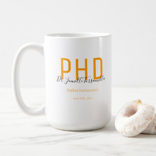 Mug Graduate Keepsaké Orange Black Name PhD