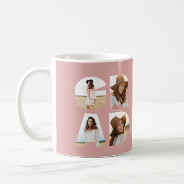 Mug Graduation 4 photo moderne personnalisé rose girly (Gauche)