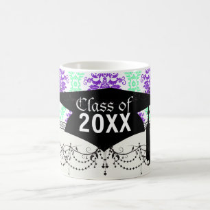 Mug graduation de damas violet et vert