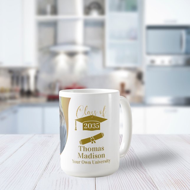 Mug Graduation moderne Vague d'or blanc (Créateur téléchargé)