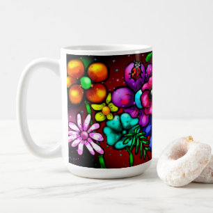 Mug Graffiti Style Fleurs & Ladybug rose violet rouge