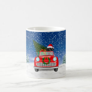 Mug Grand Danois Conduisant une Voiture dans la Neige 