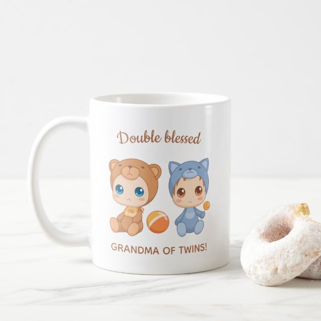 Mug Grand-mère de jumeaux bébé chat ours combinaison (Avec donut)