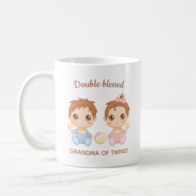 Mug Grand-mère de jumeaux bébé garçon et fille (Gauche)