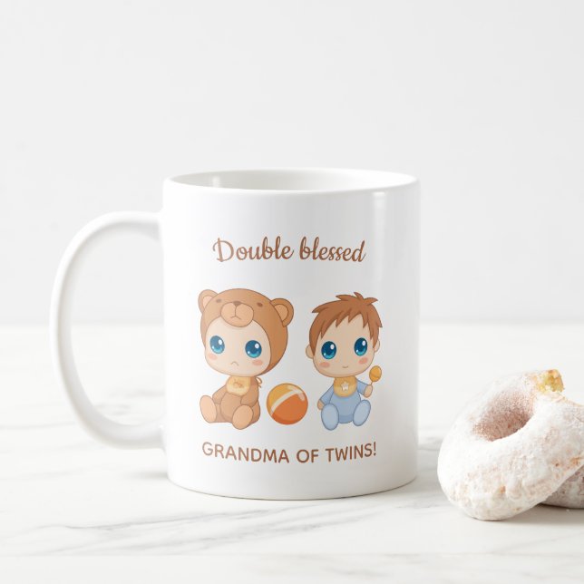 Mug Grand-mère de jumeaux bébé garçon ours combinaison (Avec donut)
