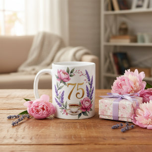 Mug Grand-mère Fleurie Personnalisée pour son 75e Anni