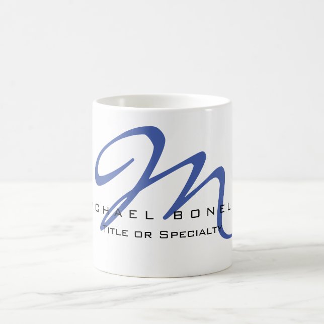 Mug Grand Monogramme Blue Calligraphie Votre Nom Micha (Centre)