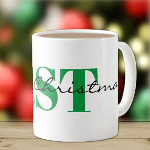 Mug Grand Monogramme vert et Joyeux classique de Noël