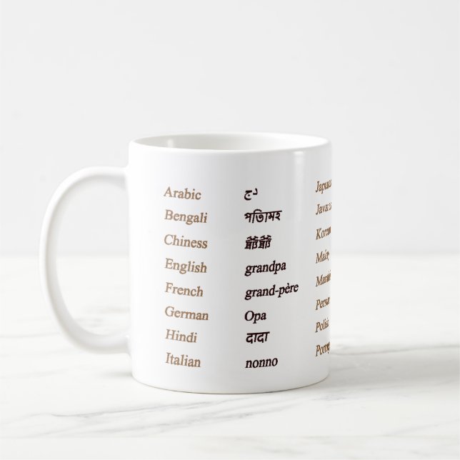 Mug Grand-papa dans 24 langues différentes du monde (Gauche)