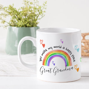 Mug Grand-parent Arc-en-ciel et Coeurs Joyeux Lieu