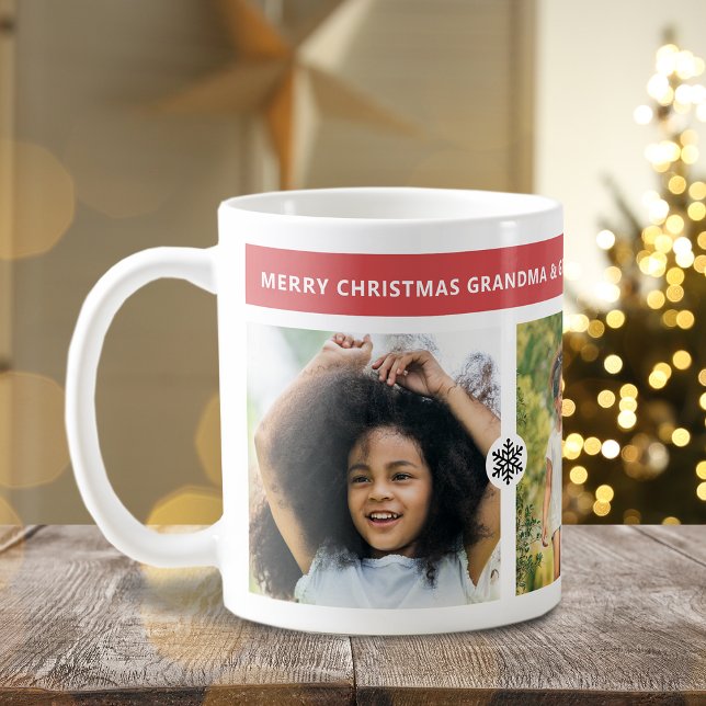 Mug Grand-parents de Noël moderne 3 Photos (Modern Christmas Grandparents 3 Photos Coffee Mug)