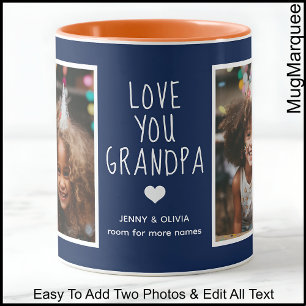Mug Grand-père Aimez-vous 2 Photos Modern Navy Blue C4