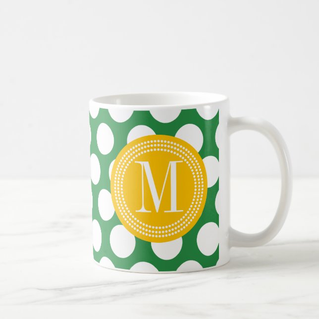 Mug Grand pois vert-foncé et jaune décoré d'un (Droite)