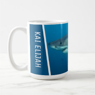 Mug Grand requin blanc Personnalisé Bleu foncé Grand