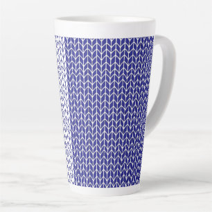 Mug grand taille en tricot bleu et blanc pour latt