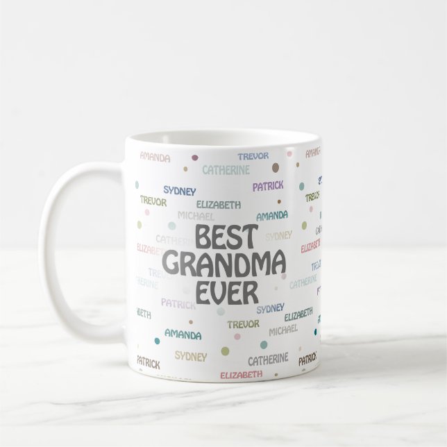 Mug Grandma Cadeaux Petits-Enfants 5-7 Noms (Gauche)