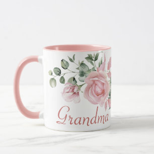 Mug Grandma personnalisée Roses roses florales 4 Noms 
