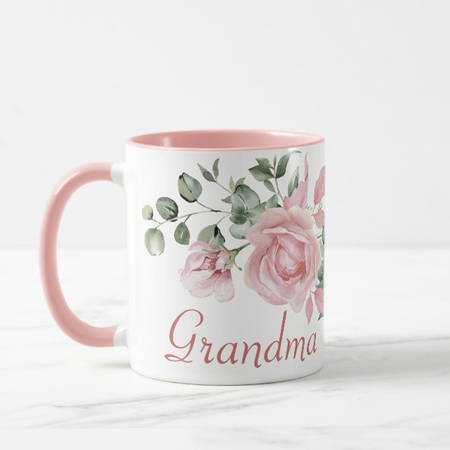 Mug Grandma personnalisée Roses roses florales 4 Noms  (Gauche)