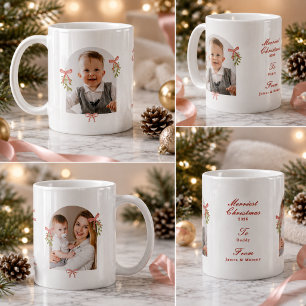 Mug Grandmillennial Rose Bow Mistletoe Photo Noël