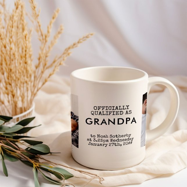 Mug Grandpa 2 photos de bébé personnalisées et statist (Grandpa baby birth announcement photo mug)