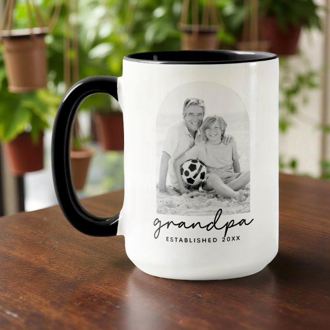 Mug Grandpa Established 20XX Modern Simple Photo (Créateur téléchargé)