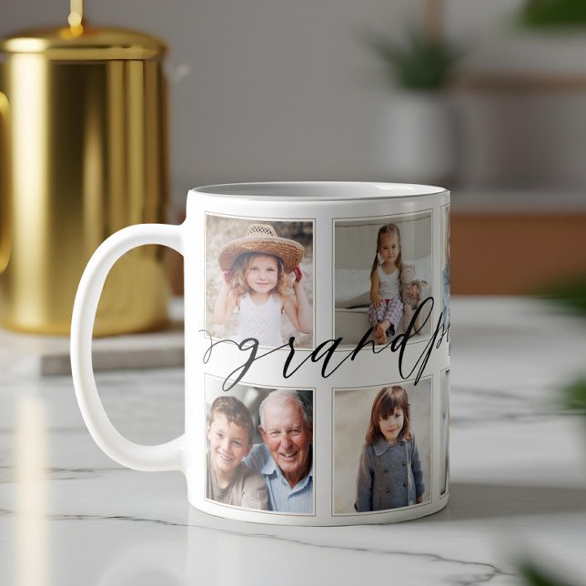 Mug Grandpa Script Grandchildren Photo Collage (Modern Grandpa Script Grandchildren Photo Collage Coffee Mug)