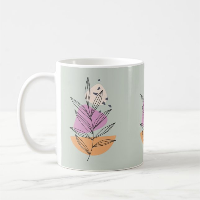 Mug Graphique feuille moderne avec arrière - plan bleu (Gauche)