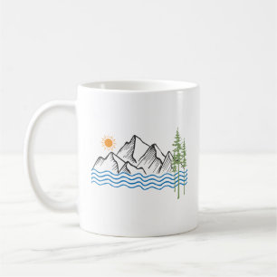 Mug graphisme de randonnée et de camping en montagne