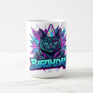 Mug Graphisme pour fête d'anniversaire de chat cyberpu