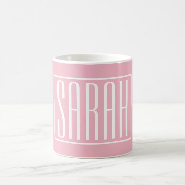 Mug Gras & Moderne votre nom ou mot | Blanc sur rose (Centre)