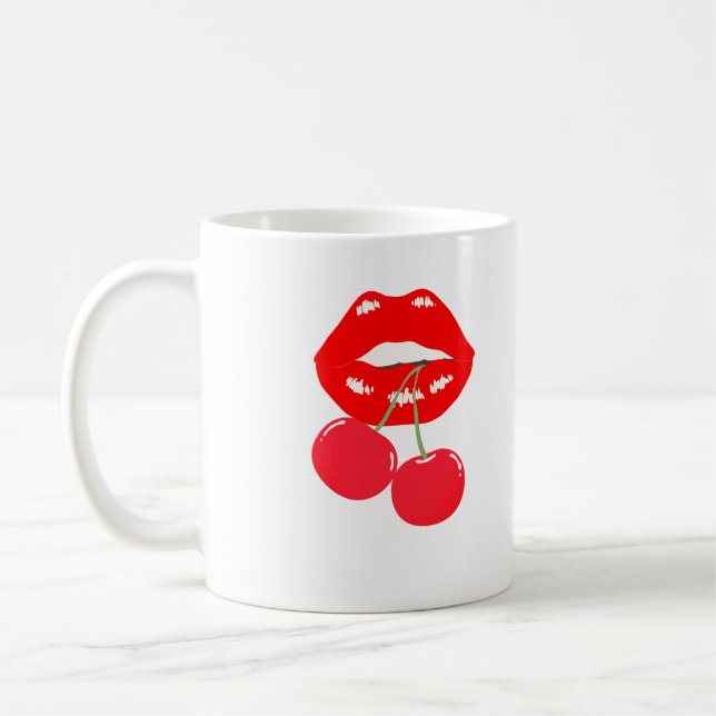 Mug Gras rouge lèvres et cerise morsure (Gauche)