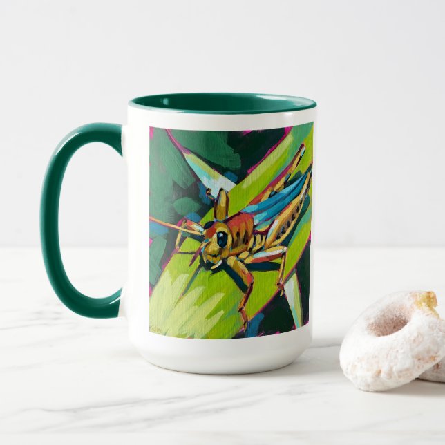 Mug Grasshopper Painting - Gift for Insect Lovers (Avec donut)