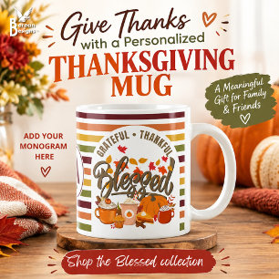 Mug Gratieux Merci BÉNI Monogramme Rayures d'Automne