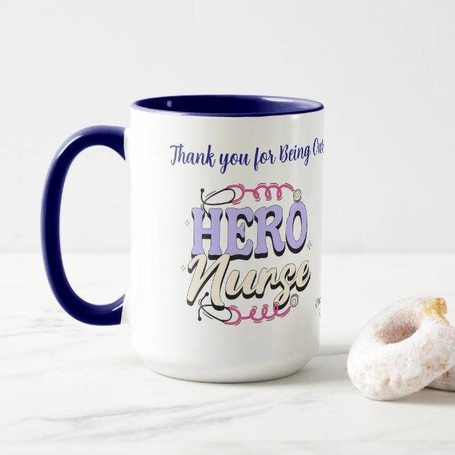 Mug Gratitude Cute Nurse Blues Typographie PERSONNALIS (Avec donut)