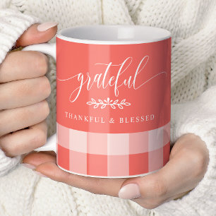 Mug Gratuit Merci Bienheureux Corail Et Blanc Plaid