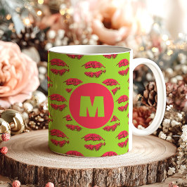 Mug Green and Red XOXO Kissing Lips Personalized