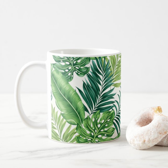 Mug Green Tropical Palm Banana Monstera Feuille (Avec donut)