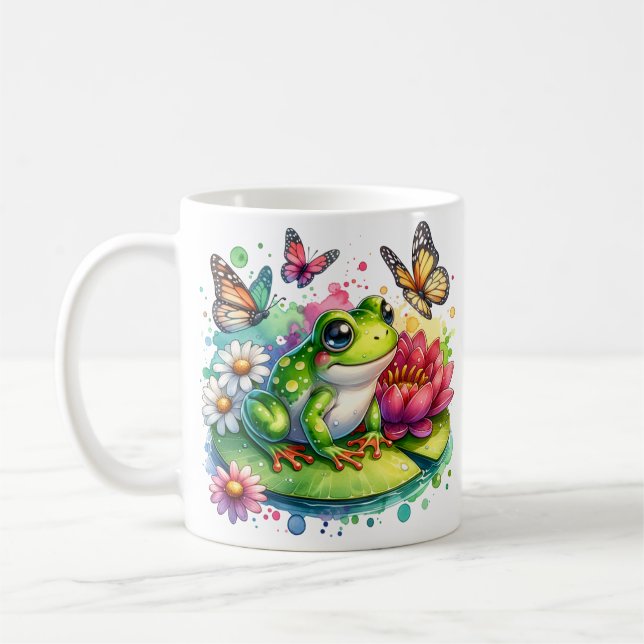 Mug Grenouille personnalisée avec fleurs sur Lilypad (Gauche)