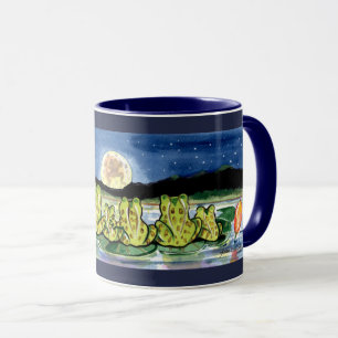 Mug Grenouilles Lune Famille Nuit Conception Bleu fonc
