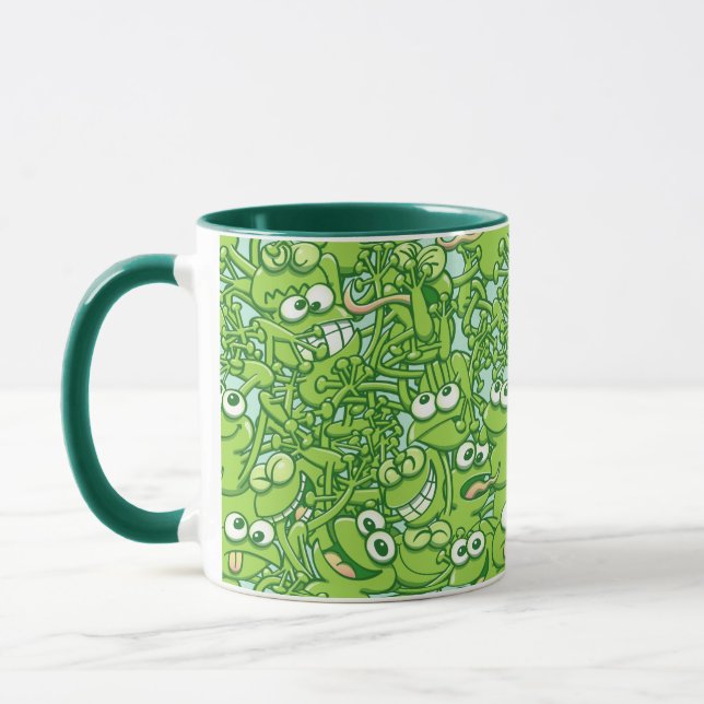 Mug Grenouilles vertes drôles empêtrées dans un motif (Gauche)