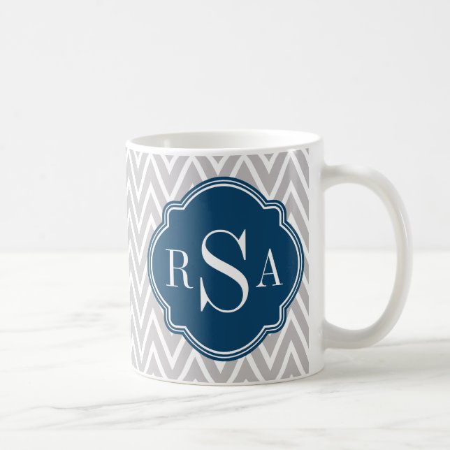 Mug Grey Chevron Marine Monogramme Lettre initiale (Droite)
