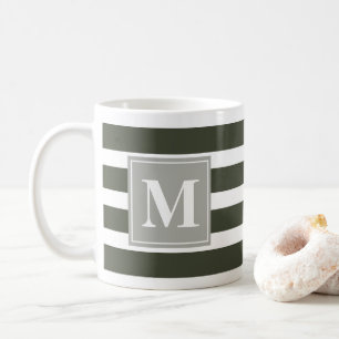 Mug Grille verte et blanche moderne avec Monogramme