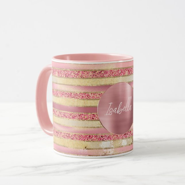 Mug Grilles de Parties scintillant en or rose glam (Devant gauche)