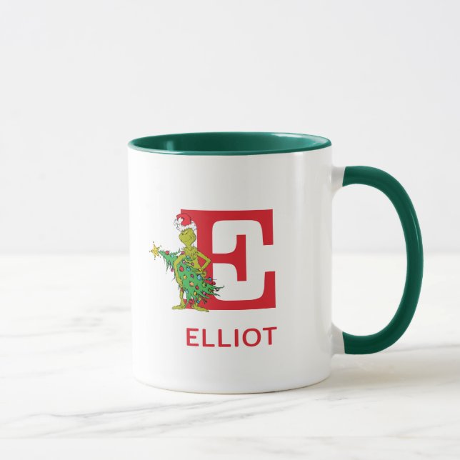 Mug Grinch Classique | Nom et monogramme vilains E (Droite)